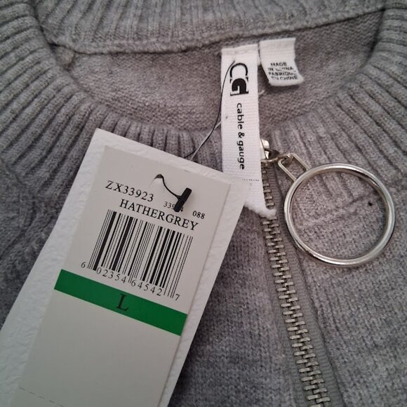 Cable & Gauge Heather Grey Full Zip Long Cardigan Sweater w/Pockets NWT Sz L - Picture 6 of 7